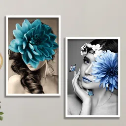 SAF Grey & Blue 2 Pieces Framed Painting Wall Art-image-21