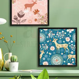 Art Street Set Of 2 Blue & Peach Canvas Painting Wall Art-21