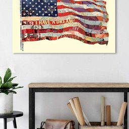 Art Street Cream & Blue American Flag Canvas Painting Wall Art-image-26