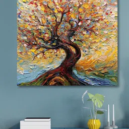 SAF Blue & Yellow Wooden Framed Nature Canvas Painting Wall Art-image-51