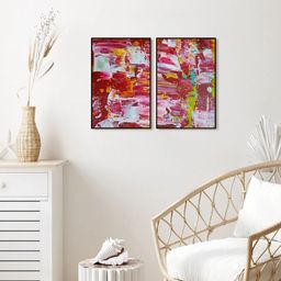 999Store Set of 2 Red & White Printed Abstract Painting Wall Art-5