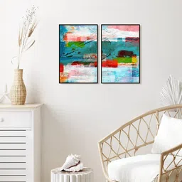 999Store Set Of 2 Blue & Red Printed Landscape Abstract Painting Wall Art-38