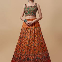 SAPTRANGI Printed Kalamkari Ready to Wear Lehenga & Blouse With Dupatta-image-29