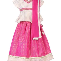 A Little Fable Girls Pink & Off White Sequinned Ready to Wear Lehenga & Blouse With Dupatta-picture-23