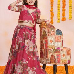 Bitiya by Bhama Girls Printed Sequined Ready to Wear Lehenga & Blouse With Dupatta-picture-14
