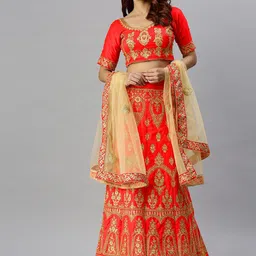 MANVAA Embroidered Thread Work emi-Stitched Lehenga & Unstitched Blouse With Dupatta-picture-44