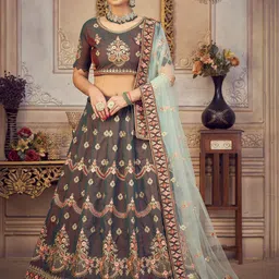 KALINI Embroidered Thread Work Semi-Stitched Lehenga & Unstitched Blouse With Dupatta-11