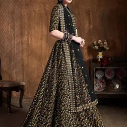 FABPIXEL Black & Gold-Toned Embroidered Semi-Stitched Lehenga & Unstitched Blouse With Dupatta-picture-13