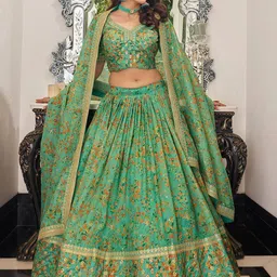 FABPIXEL Green & Gold-Toned Semi-Stitched Lehenga & Unstitched Blouse With Dupatta-picture-32