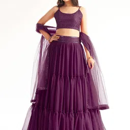 FABPIXEL Embroidered Sequinned Semi-Stitched Lehenga & Unstitched Blouse With Dupatta-picture-52
