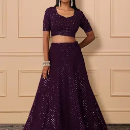 FABPIXEL Embroidered Sequinned Semi-Stitched Georgette Lehenga Choli With Dupatta-picture-4