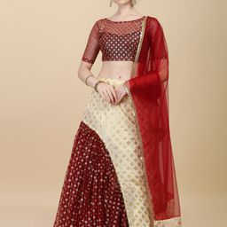 Mitera Beige Embellished Sequinned Semi-Stitched Lehenga & Unstitched Blouse With Dupatta-picture-20
