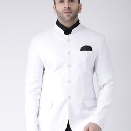 Hangup White Solid Regular Fit Single-Breasted Ethnic Bandhgala Blazer-image-97