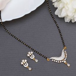 Mali Fionna Gold-Plated Stone-Studded & Beaded Mangalsutra With Earrings-18