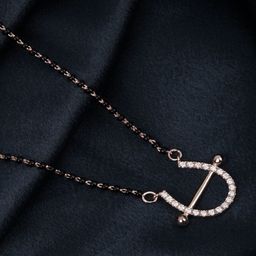 Zalkari 925 Sterling Silver Rose Gold-Plated Studded & Beaded U Bar Mini Mangalsutra-15