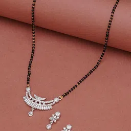 Mali Fionna Sliver-Plated Stone-Studded Mangalsutra With Earrings-image-19