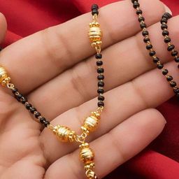 Jewar Mandi Women Gold-Plated Black Crystal-Studded & Beaded Mangalsutra-33