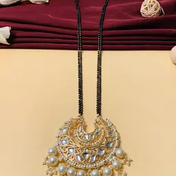 ABDESIGNS Gold-Plated Kundan Studded & Peral Beaded Long Mangalsutra-39