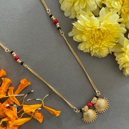 Digital Dress Room Gold-Plated Red & Black Beaded Mangalsutra-1