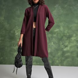 Tokyo Talkies Maroon Self Design Longline Open Front Shrug-15