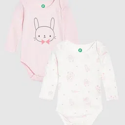 YK ORGANIC Infant Girls Pack of 2 White and Pink Printed Pure Organic Cotton Bodysuit-image-85
