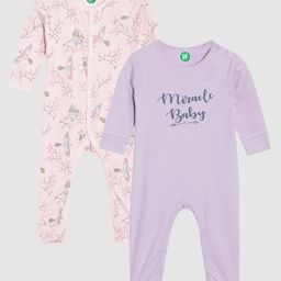 YK ORGANIC Infant Girls Pack of 2 Pink & Lilac Swallows Print Pure Organic Cotton Rompers-image-84