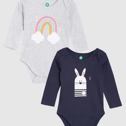 YK ORGANIC Infant Girls Pack of 2 Navy Blue & Grey Printed Pure Organic Cotton Bodysuit-image-98