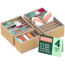 Kuber Industries Beige Set of 4 Reusable Drawer Organiser Organisers-49
