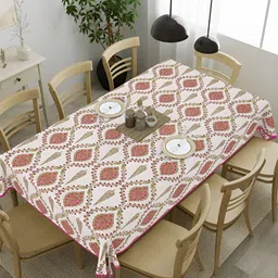 Clasiko Pink & White Ethnic Motifs Cotton 8-Seater Table Cover-27