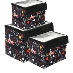 Kuber Industries Black & Red 3 Pcs Disney Minnie Storage Box With Transparent Lid & Handle-17