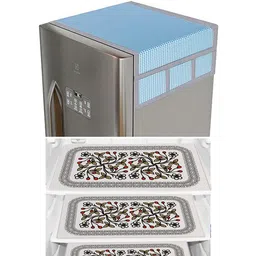 Dakshya Industries Blue 6 Pieces Floral Printed Waterproof Fridge Cover With Fridge Mats-image-37