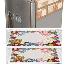 Dakshya Industries Beige & Red 4 Pieces Floral Printed Fridge Cover With 3 Fridge Mats-image-4