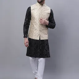 SOJANYA Embroidered Sequinned Pure Cotton Kurta and Churidar with Nehru Jacket-picture-39