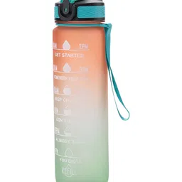 Kuber Industries Orange & Green Set of 4 Plastic Printed Water Bottle-29