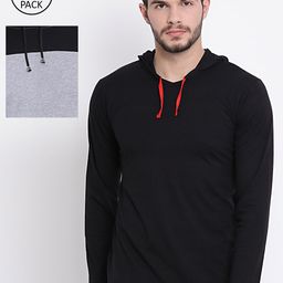 VIMAL JONNEY Men Pack Of 2 Black & Grey Melange Hooded T-shirt-image-64