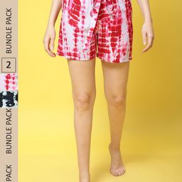 Claura Women Pink & Black Pack Of 2 Printed Lounge Shorts-image-98