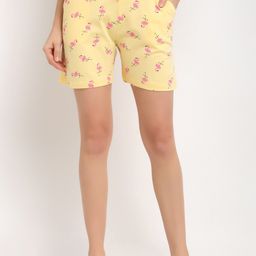 Kanvin Women Yellow & Pink Printed Pure Cotton Lounge Shorts-picture-26