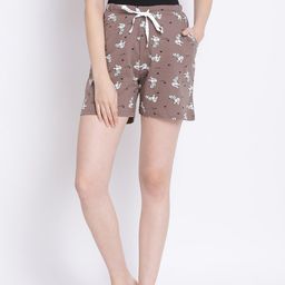 Kanvin Women Brown & White Printed Cotton Lounge Shorts-image-97
