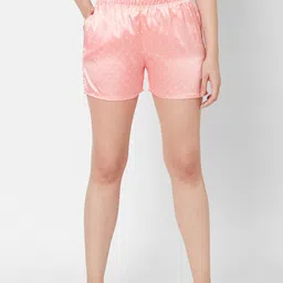 SDL by Sweet Dreams Women Peach & White Printed Satin Lounge Shorts-image-11
