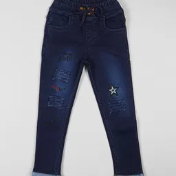 A-Okay Girls Embroidered High-Rise Mildly Distressed Light Fade Cotton Slim Fit Jeans-image-99