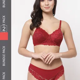 College Girl Pack Of 2 Lightly Padded Lace Lingerie Set-13