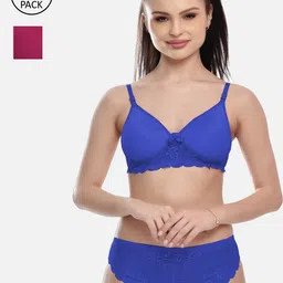 FIMS Women Pack Of 2 Solid Lace Lingerie Set-image-35