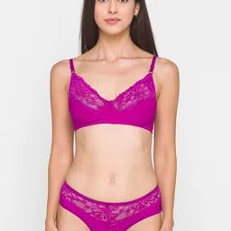Candyskin Women Purple Solid Non Wired Full Coverage Lace Lingerie Set CSINSET01-image-32