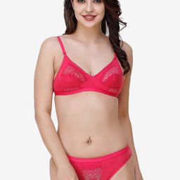 Docare Women Pink Self Design Lace Cotton Lingerie Set-image-40