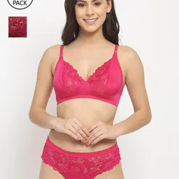 Friskers Women Maroon & Pink Pack of 2 Non Padded Lace Lingerie Set 2O-305-07-308-38-30-image-37