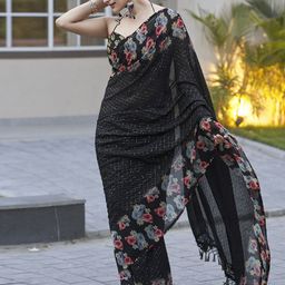 Satrani Floral Sequinned Pure Georgette Saree-picture-44