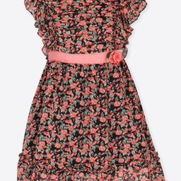 CUTECUMBER Girls Floral Print Flutter Sleeve Georgette Fit & Flare Dress-13