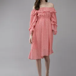 Aarika Floral Print Off-Shoulder Flared Sleeve Layered Georgette Fit & Flare Dress-picture-34