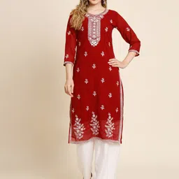 HERE&NOW Women Floral Embroidered Thread Work Georgette Kurta-image-33
