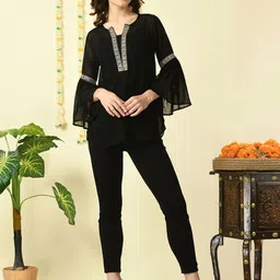 KALINI V- Neck Embroidered Georgette Top-image-30